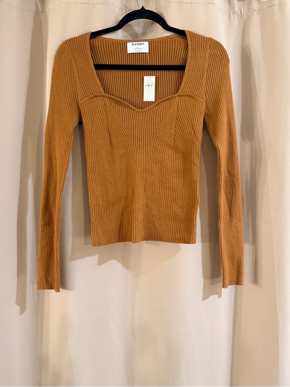 NWT Old Navy Ribbed Sweetheart Neck Sweater - Camel/Tan